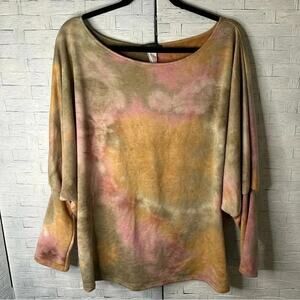 Miroh Womens Top Dolmen Tie Dye pink & yellow bohemian hippie casual festival